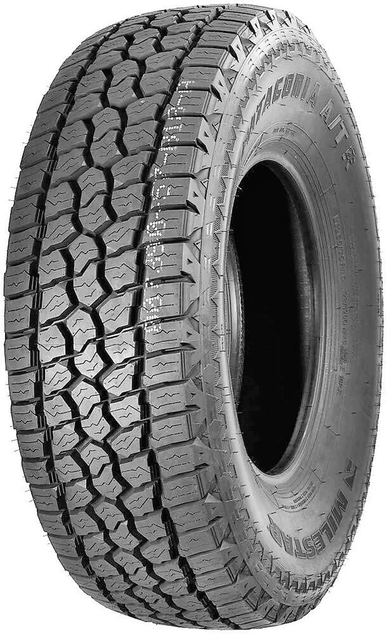 Milestar Patagonia A/T all-terrain tire, PATAGONIA A/T and MILESTAR lettering readable across the sidewall above a blocky all-terrain tread